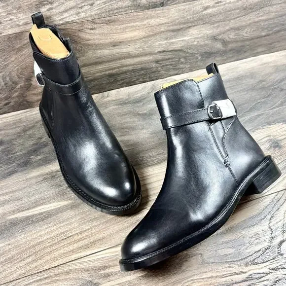 NIB Sam Edelman Nolynn 8M Black Leather Buckle Short Riding Ankle Boots Booties - Picture 1 of 12